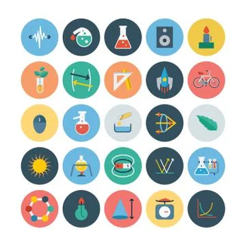 Science and Technology Flat Vector Icons Set Stock Illustration