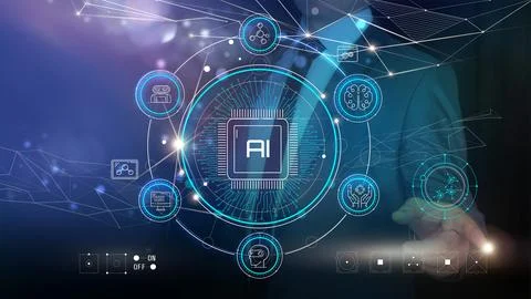 Science and technology of the future, for learning artificial intelligence. Illustrazione stock