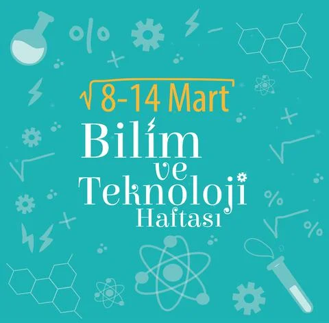 Science and technology week 8 -14 March Turkish: bilim ve teknoloji haftasi 8 Stock Illustration