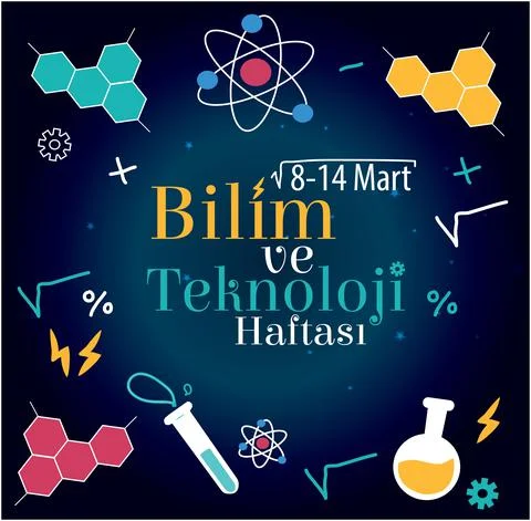 Science and technology week 8 -14 March Turkish: bilim ve teknoloji haftasi 8 Stock Illustration