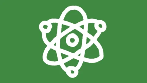 Science atom core nucleus hand-drawn cartoon graphic with chalk outline quantum Stock Footage 336680215