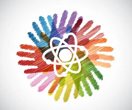 Science atom over diversity hands circle Stock Illustration
