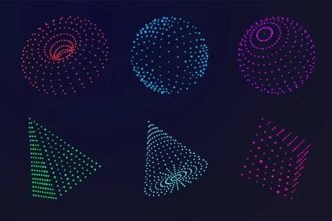 Science atom sphere. Digital grid globe, abstract color dots geometric form. 3d Stock Illustration