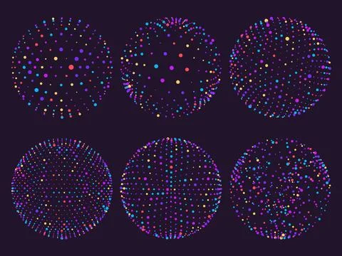 Science atom spheres, dots orbs or particles orbit. Geometry 3d grid sphere.. Stock Illustration