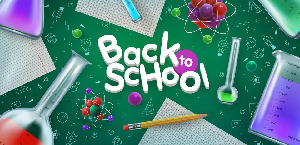 Science background. Back to school. Lab test tubes. Chemistry and Physics cla Stock Illustration