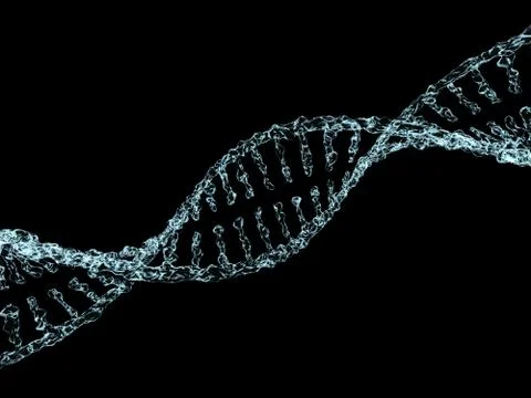 Science background with DNA molecules from water on black. 3D 스톡 일러스트