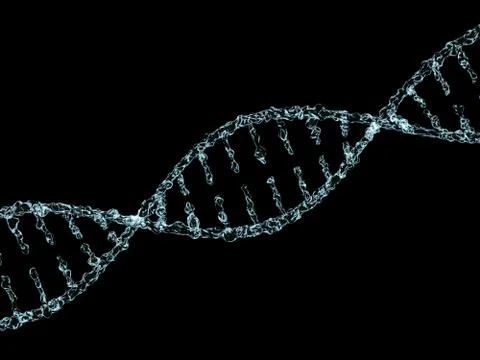 Science background with DNA molecules from water on black. 3D Stock Illustration