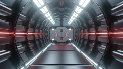 Science background fiction interior rendering sci-fi spaceship corridors red 動画素材 204967831