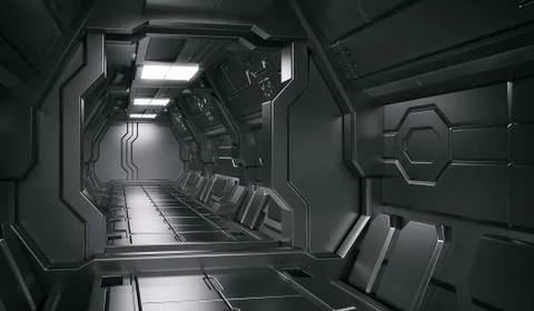 Science background fiction interior rendering sci-fi spaceship corridors,3D r Illustration