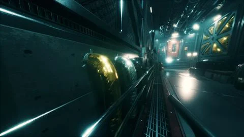 Science background fiction interior room sci-fi spaceship corridors Stock Illustration