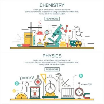 Science banner vector concepts in line style. Chemistry and Physics design Stock Illustration