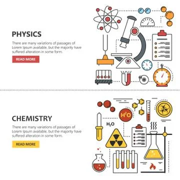 Science banner vector concepts in line style. Chemistry and Physics design Stock Illustration
