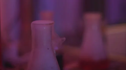 Science Beakers Bubble In The Mad Science Lab Stock Footage 33850199