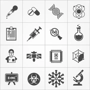 Science Black White Icons Set Stock Illustration