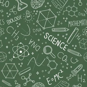 Science blackboard doodle seamless pattern Illustrazione stock