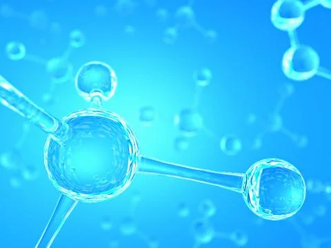 Science blue background with molecules, 3D render - high bio technologies. Stock Illustration