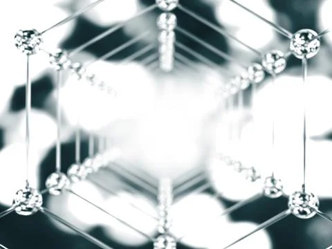 Science blue background with molecules, 3D render - high bio technologies. Illustrazione stock