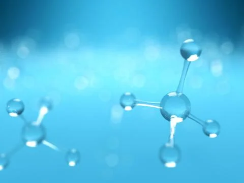 Science blue background with molecules, 3D render - high bio technologies. Иллюстрация