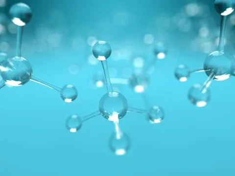 Science blue background with molecules, 3D render - high bio technologies. Stock Illustration