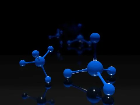 Science blue background with molecules, 3D render - high bio technologies. Stock Illustration