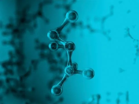 Science blue background with molecules, 3D render  Stock Illustration