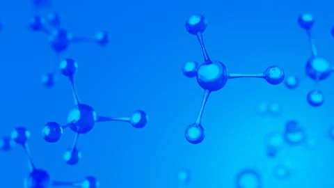 Science blue background with molecules, 3D render Stock Illustration