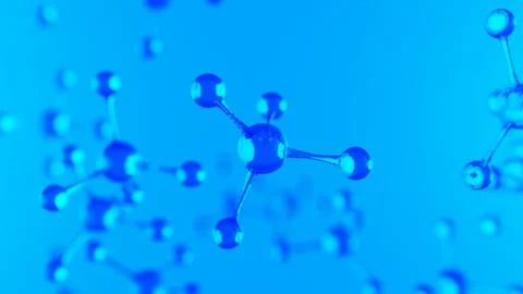 Science blue background with molecules, 3D render Stock Illustration
