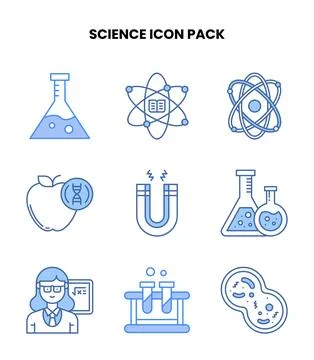 Science Blue Set Icons Pack Stock Illustration