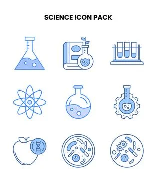 Science Blue Set Icons Pack Stock Illustration