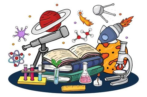 Science book about space, vector illustration. Cartoon education concept with 库存插图
