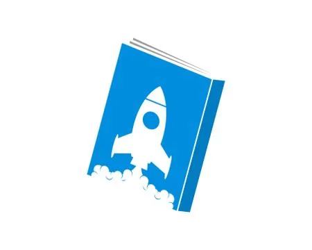 Science book with rocket launch inside Stock Illustration