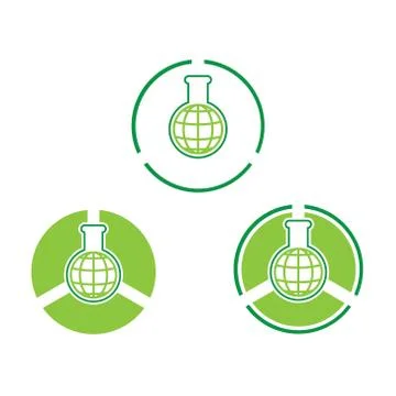 Science bottle illustrations and globe green color set Stock Illustration