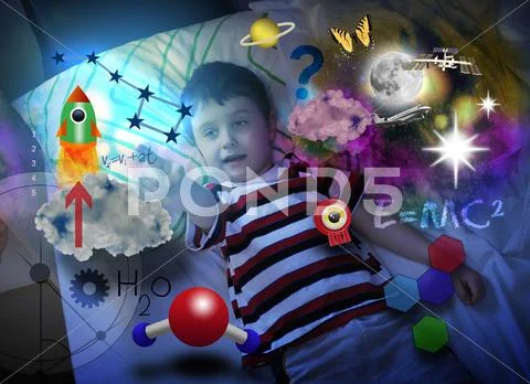 Science boy dreaming about space education Stock Photos