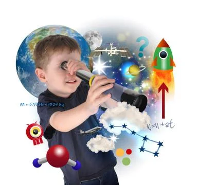 Science boy exploring and learning space Stock Photos