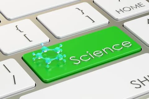 Science button, on the computer keyboard. 3D rendering 库存插图
