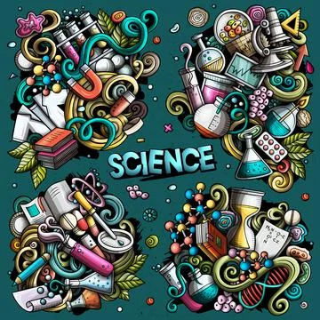 Science cartoon vector doodle designs set. 스톡 일러스트