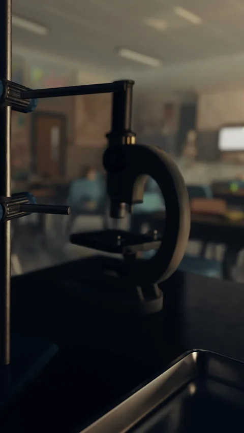 Science classroom with microscope set up for student experiments and learning Stock Footage 341242102