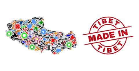 Science Collage Tibet Map and Made in Grunge Stamp Seal Illustrazione stock