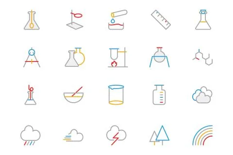 Science Colored Line Icons Set Stock Illustration