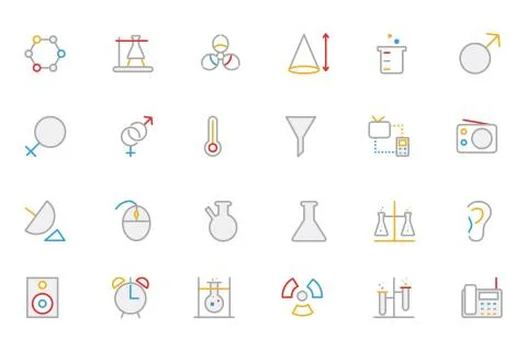 Science Colored Line Vector Icons Stock Illustration