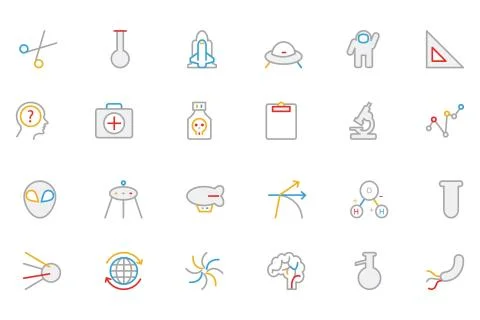 Science Colored Outline Icons Stock Illustration