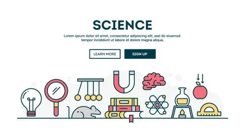 Science, colorful concept header, flat design thin line style Stock Illustration
