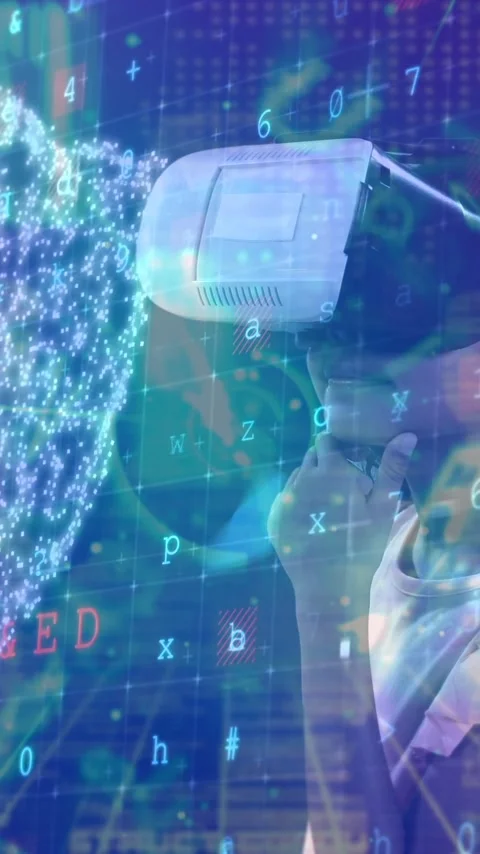 Science Composition Young girl using Augmented Reality combined with abstract Stock Footage 331717791