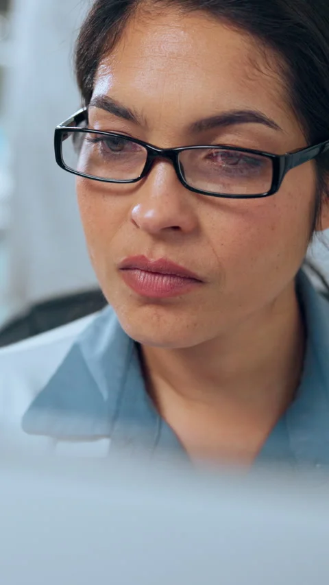 Science, computer and reading with woman in lab for experiment results, drug Stock Footage 320177138