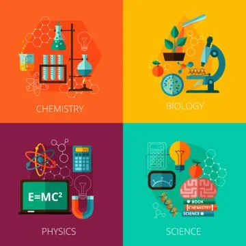 Science concept 4 flat icon composition icons Stock Illustration
