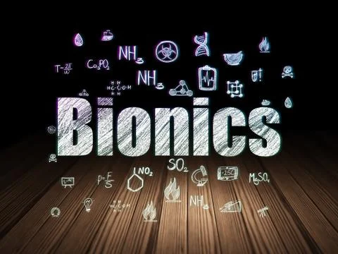 Science concept: Bionics in grunge dark room Illustrazione stock