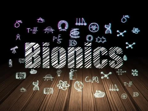 Science concept: Bionics in grunge dark room Illustrazione stock