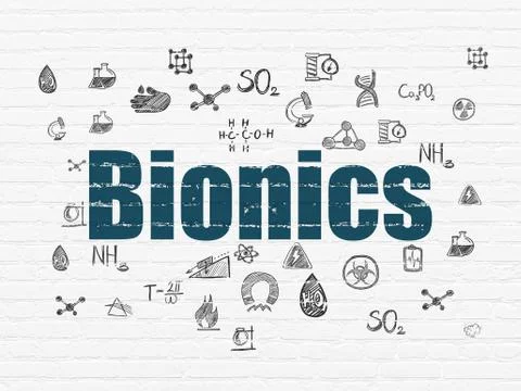 Science concept: Bionics on wall background Illustrazione stock