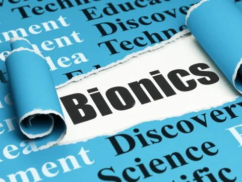 Science concept: black text Bionics under the piece of  torn pape Illustrazione stock