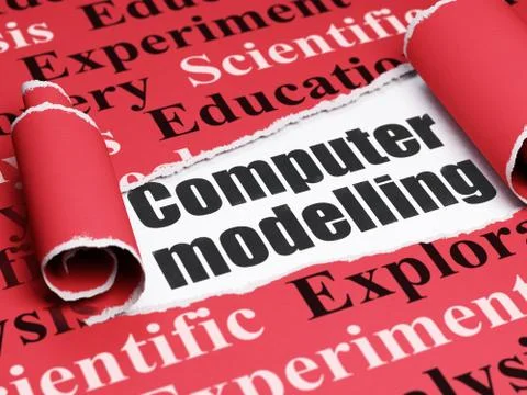 Science concept: black text Computer Modelling under the piece of  torn paper Stock Illustration